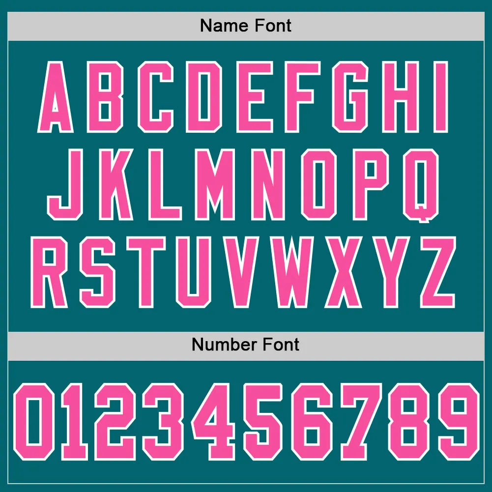 Custom Teal Pink-White Mesh Authentic Throwback Football Jersey