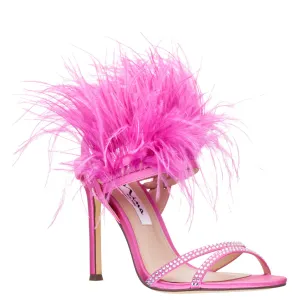 DALVA Satin Crystal Feather Stiletto Sandals