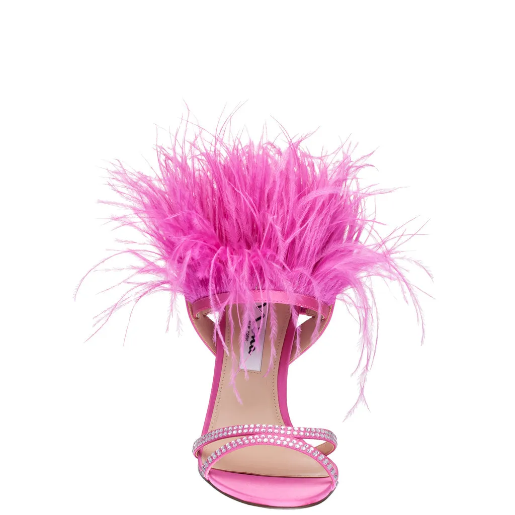 DALVA Satin Crystal Feather Stiletto Sandals