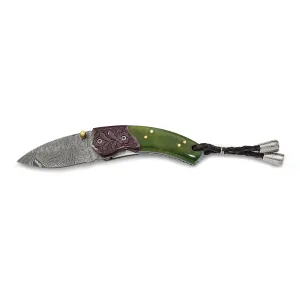 Damascus Steel 256 Layer Folding Blade Tinted Camel Bone Handle Knife