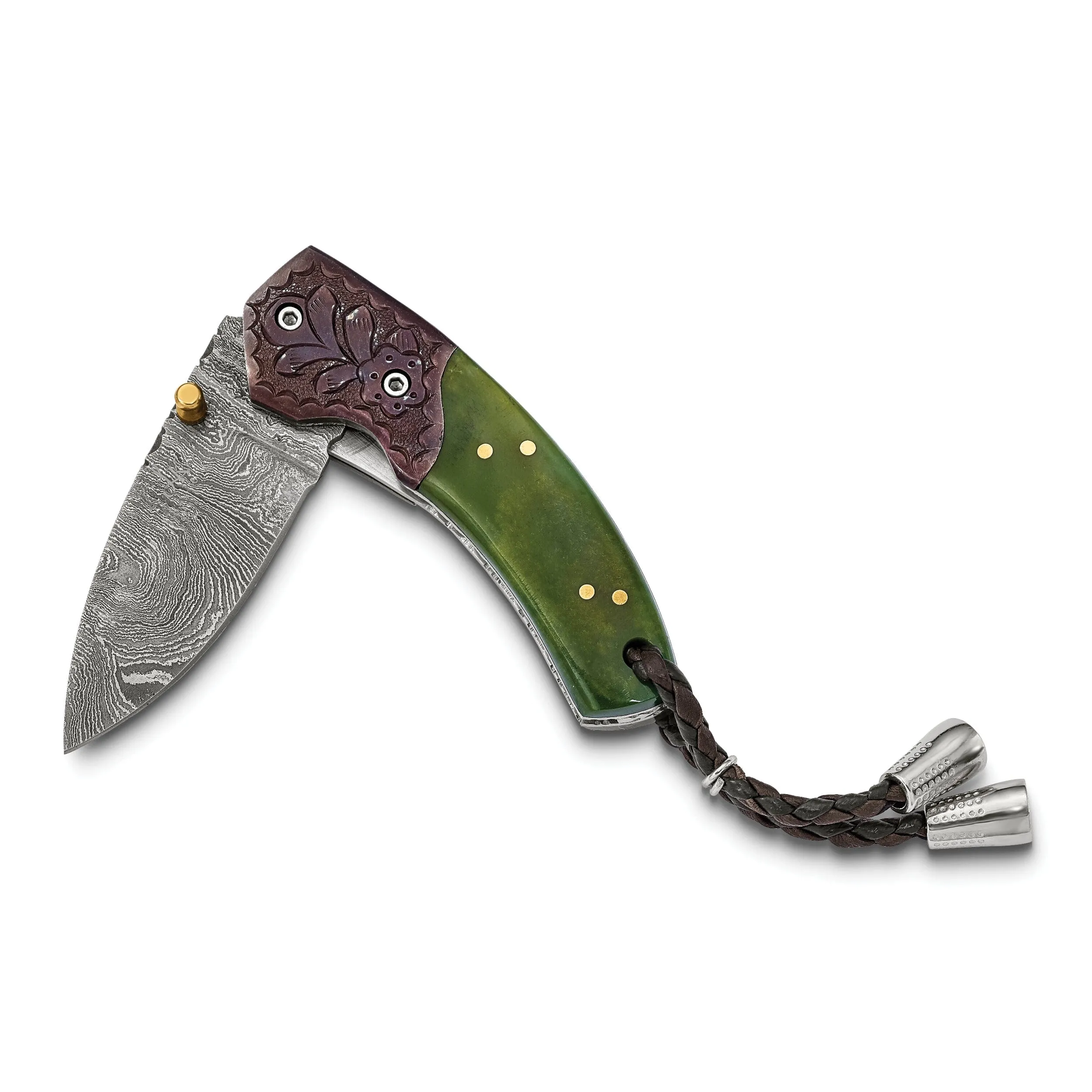 Damascus Steel 256 Layer Folding Blade Tinted Camel Bone Handle Knife