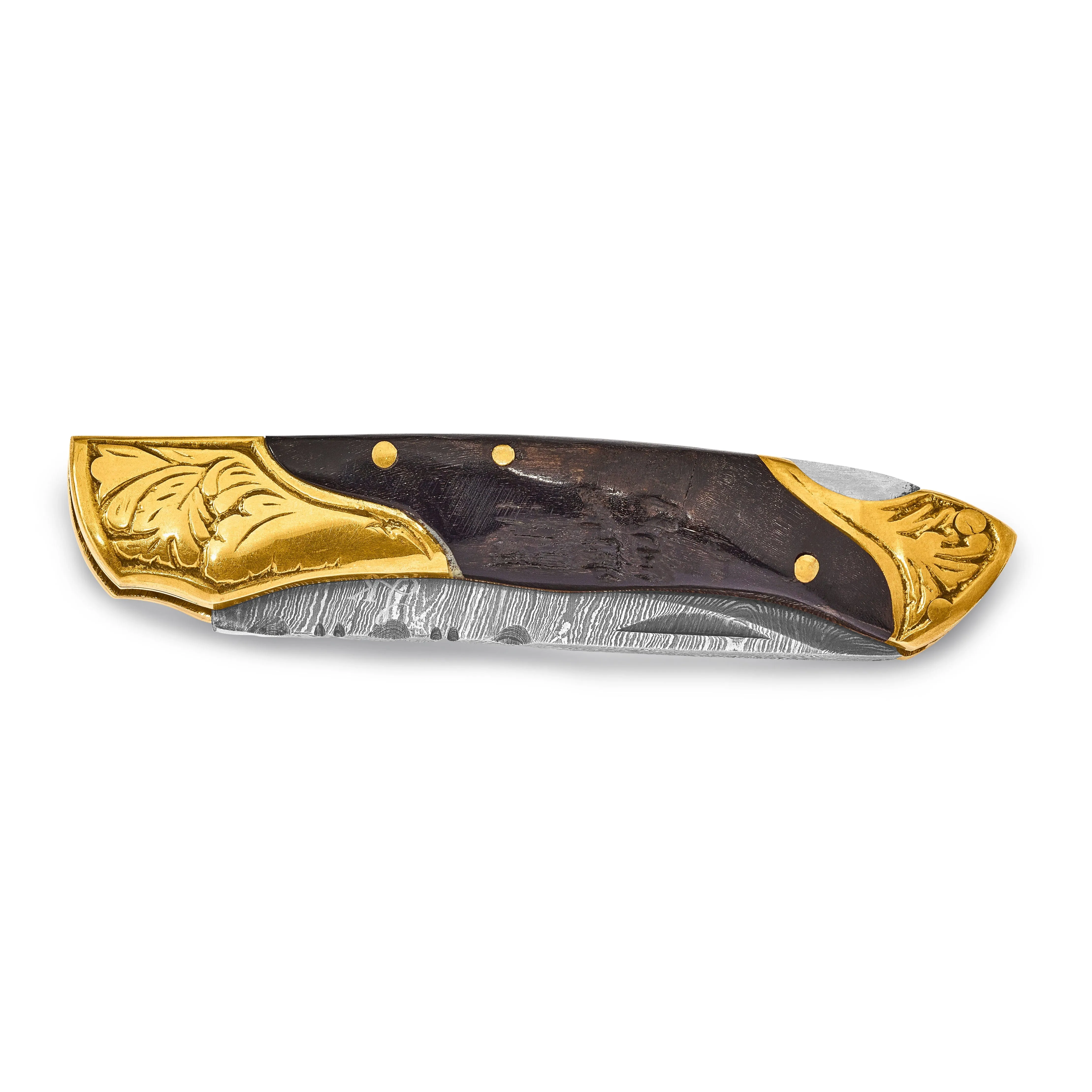 Damascus Steel Brass Ram Horn Handle Knife