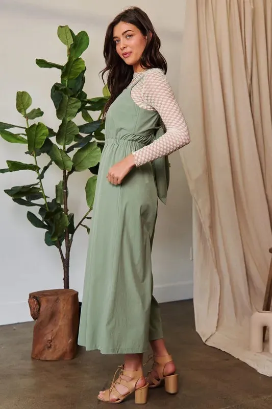 Davi & Dani Creased Wide Legs Elastic Waist Jumpsuit