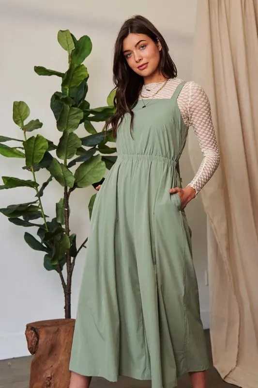Davi & Dani Creased Wide Legs Elastic Waist Jumpsuit