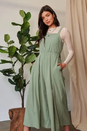 Davi & Dani Creased Wide Legs Elastic Waist Jumpsuit
