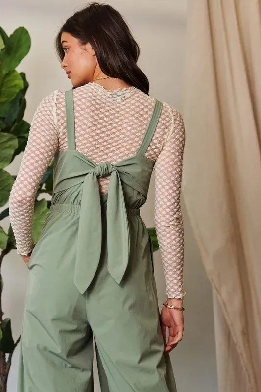 Davi & Dani Creased Wide Legs Elastic Waist Jumpsuit