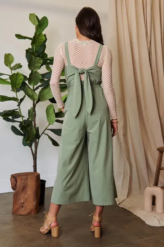 Davi & Dani Creased Wide Legs Elastic Waist Jumpsuit