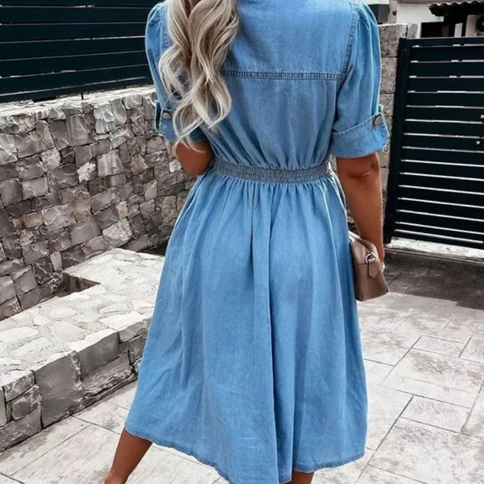 Denim Midi Dress | Cotton Denim | Button-Down Casual Elegance