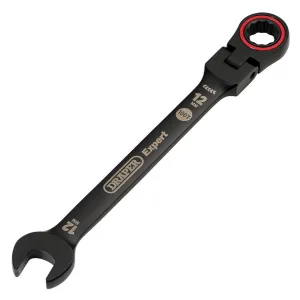 Draper Tools Expert HI-TORQ® Metric Flexible Head Ratchet Combination Spanner, 12mm, Black
