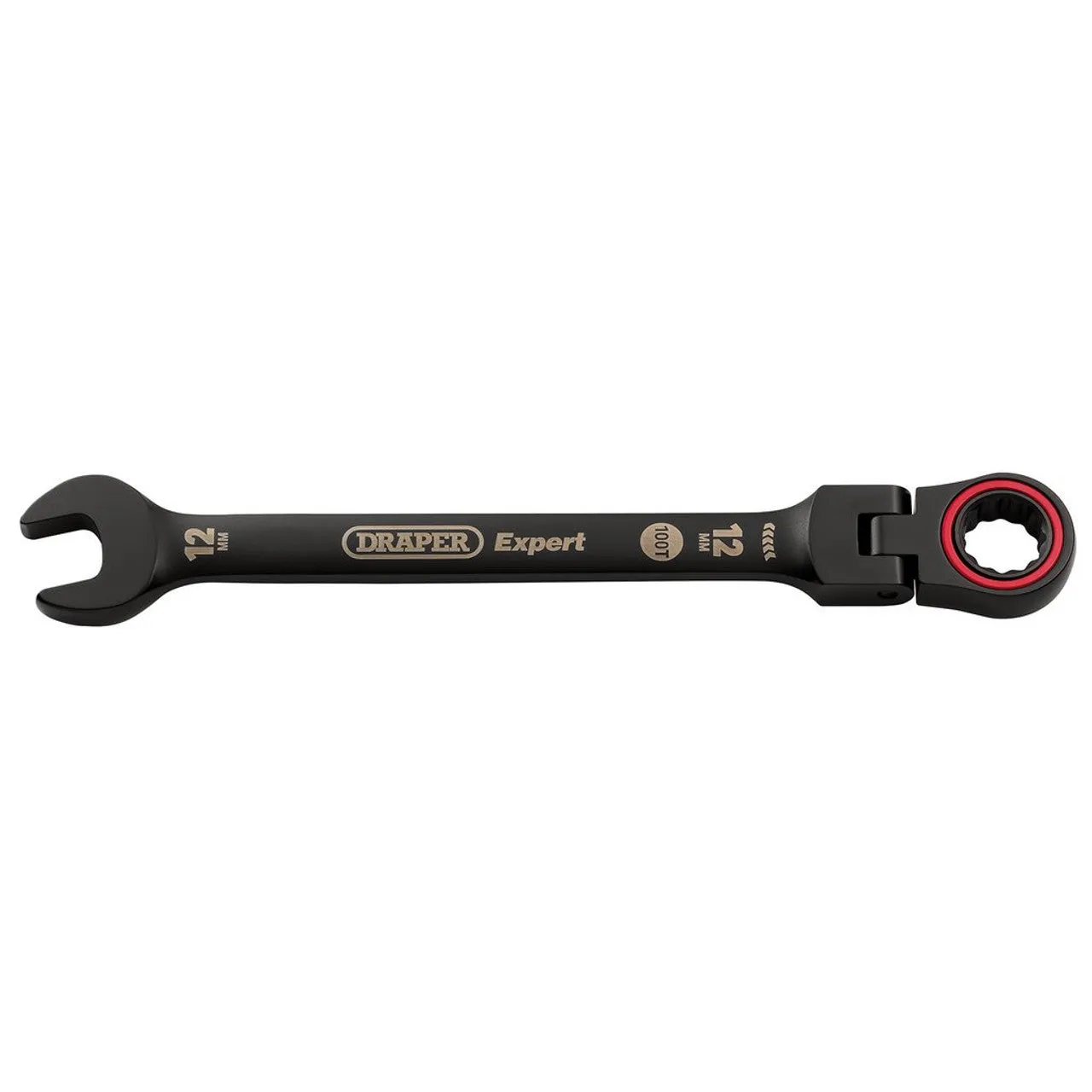 Draper Tools Expert HI-TORQ® Metric Flexible Head Ratchet Combination Spanner, 12mm, Black
