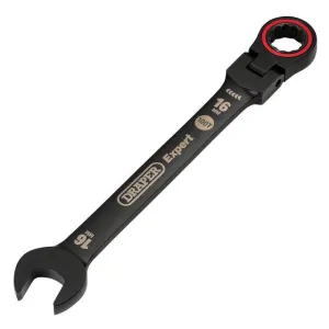 Draper Tools Expert HI-TORQ® Metric Flexible Head Ratchet Combination Spanner, 16mm, Black