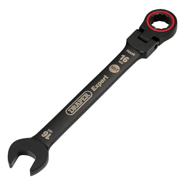 Draper Tools Expert HI-TORQ® Metric Flexible Head Ratchet Combination Spanner, 16mm, Black