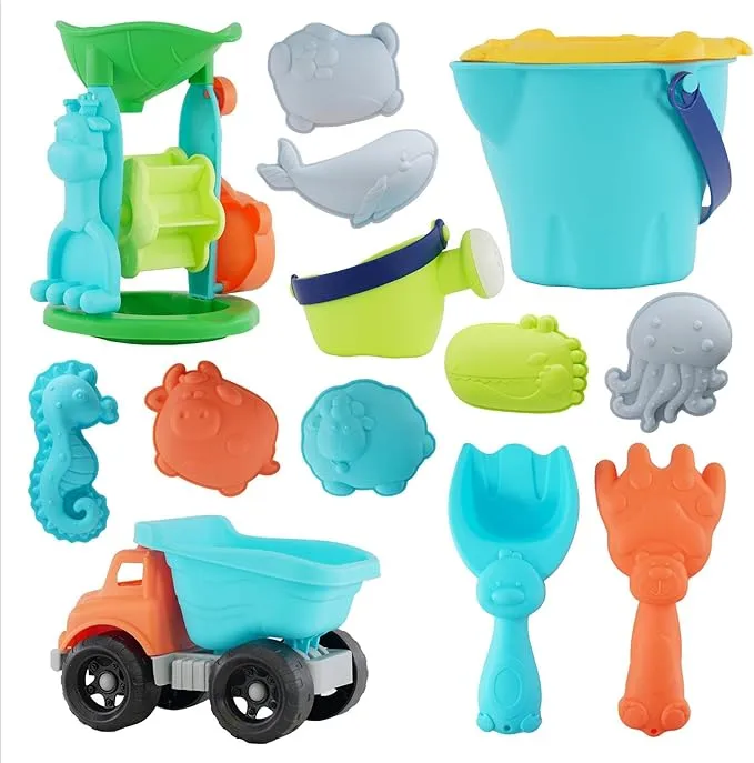Eco-Plastic Bucket & Spade Set | 13 Pieces | Outdoor Kids Toys for Sand Pit | 3 years 