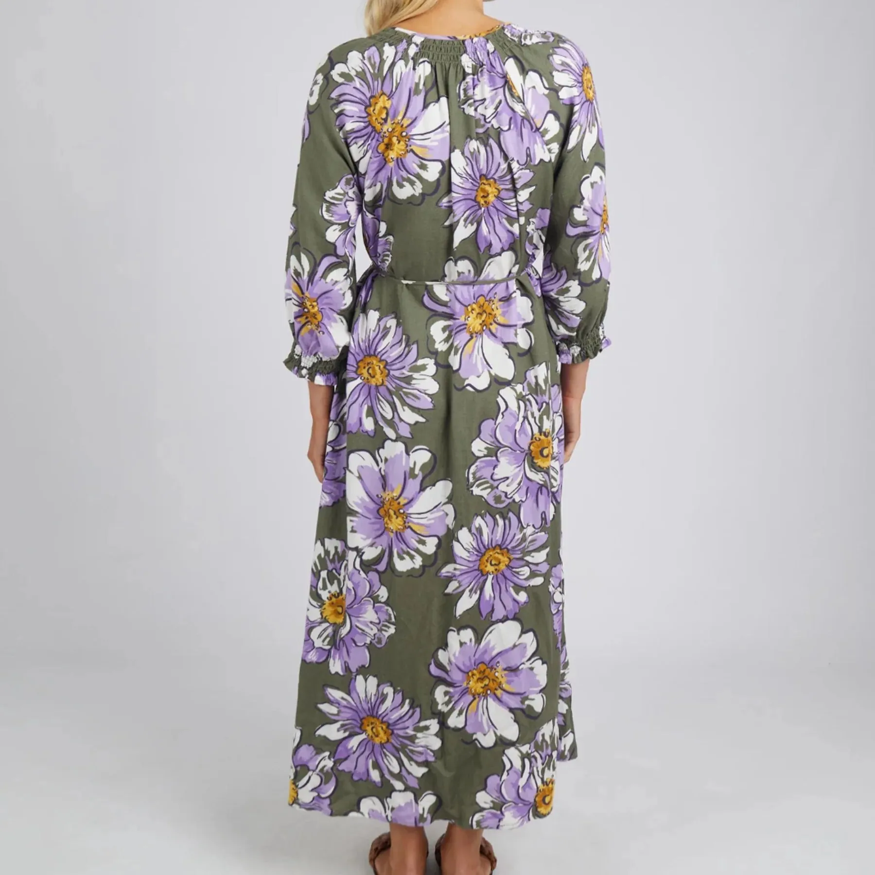 ELM ANTHEIA FLORAL GATHERED DRESS CLOVER