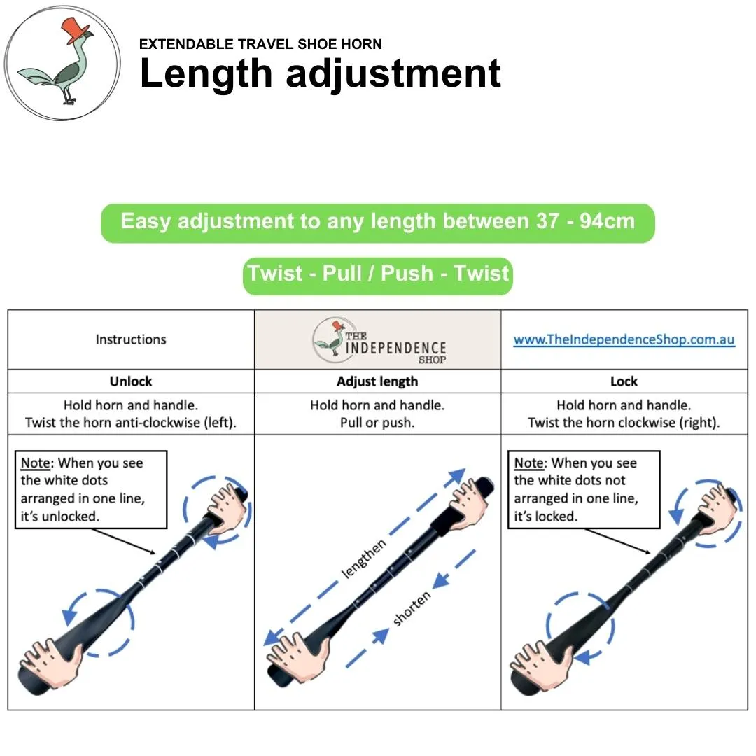 Extendable extra long travel shoe horn