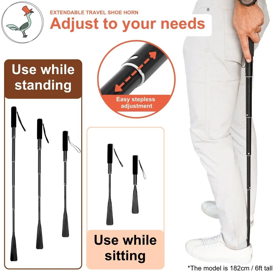 Extendable extra long travel shoe horn