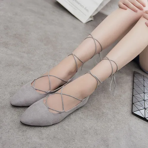 Fashion Women Shoes Flats Casual Pointed Toe cross strappy Suede Gladiator Flat Shoes Zapatillas Mujer Size 34-43