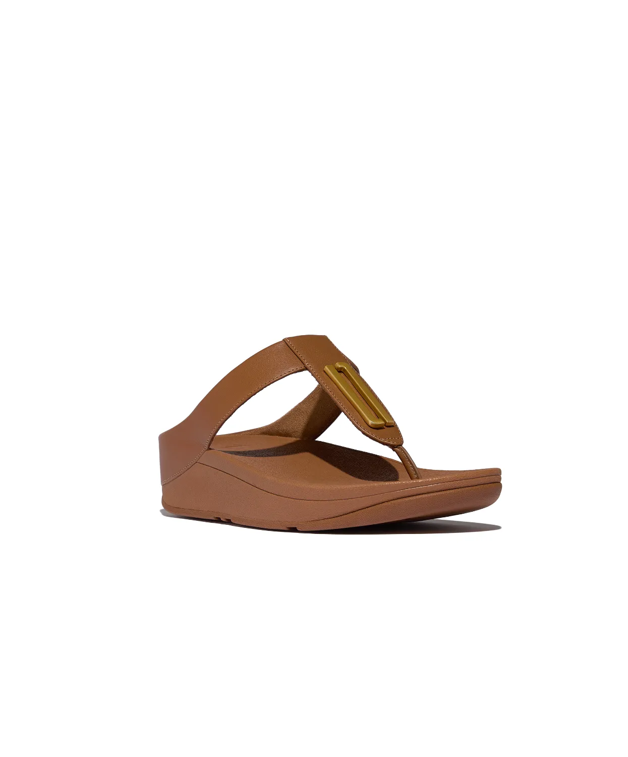 FitFlop Fino Gold Trim Leather Toe Post Sandals Tan