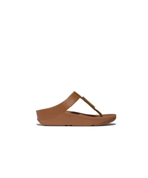 FitFlop Fino Gold Trim Leather Toe Post Sandals Tan