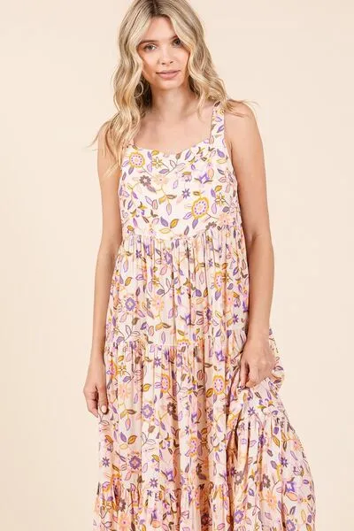 Flower Print Tiered Maxi Dress