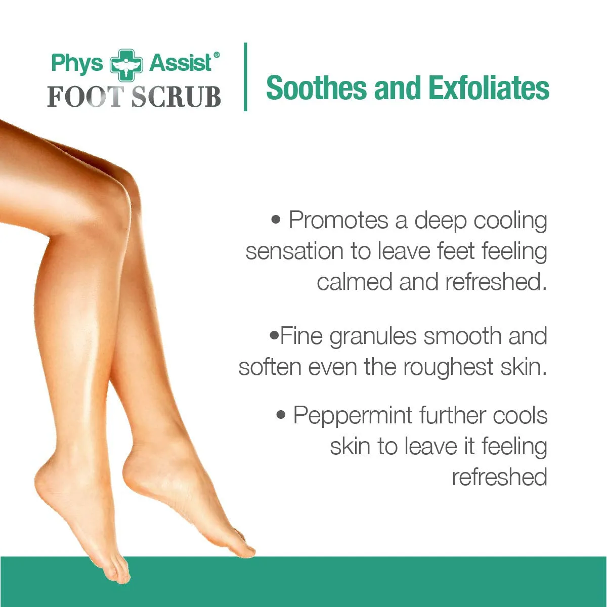 Foot Scrub 8 Oz. with Tea Tree, Peppermint Soothes and Exfoliates Promoting a Deep Cooling Sensation Leaving Feet Feeling Calm and Refreshed.