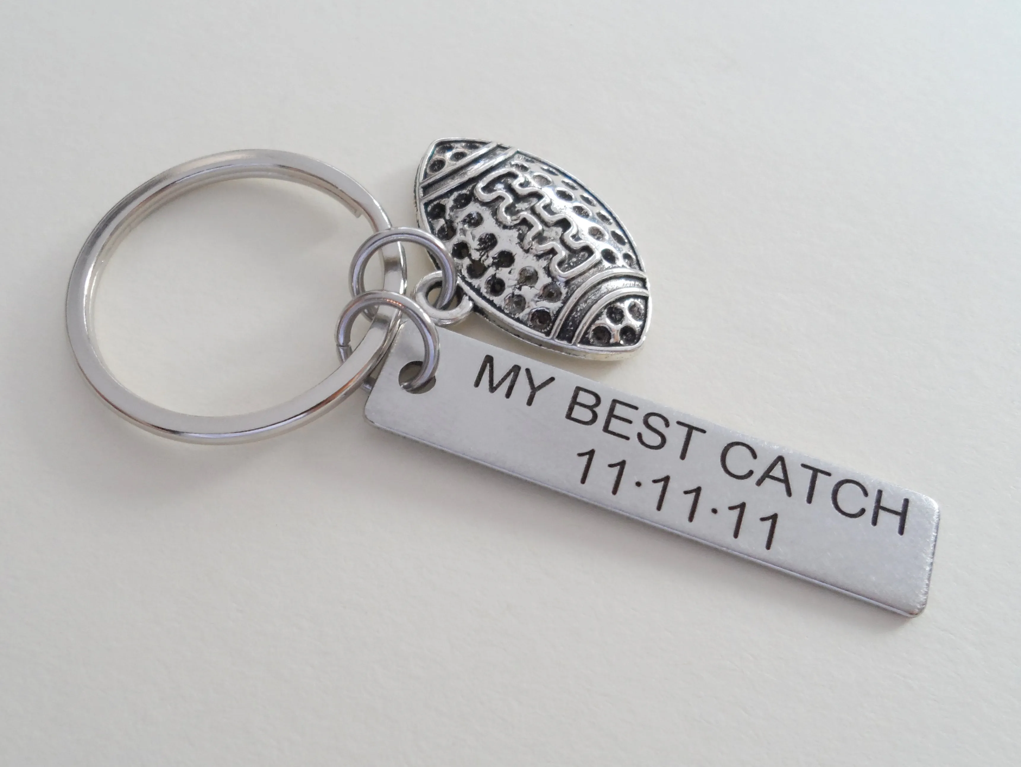 Football Ball Keychain and Steel Tag Custom Engraved, Football Keychain Gift
