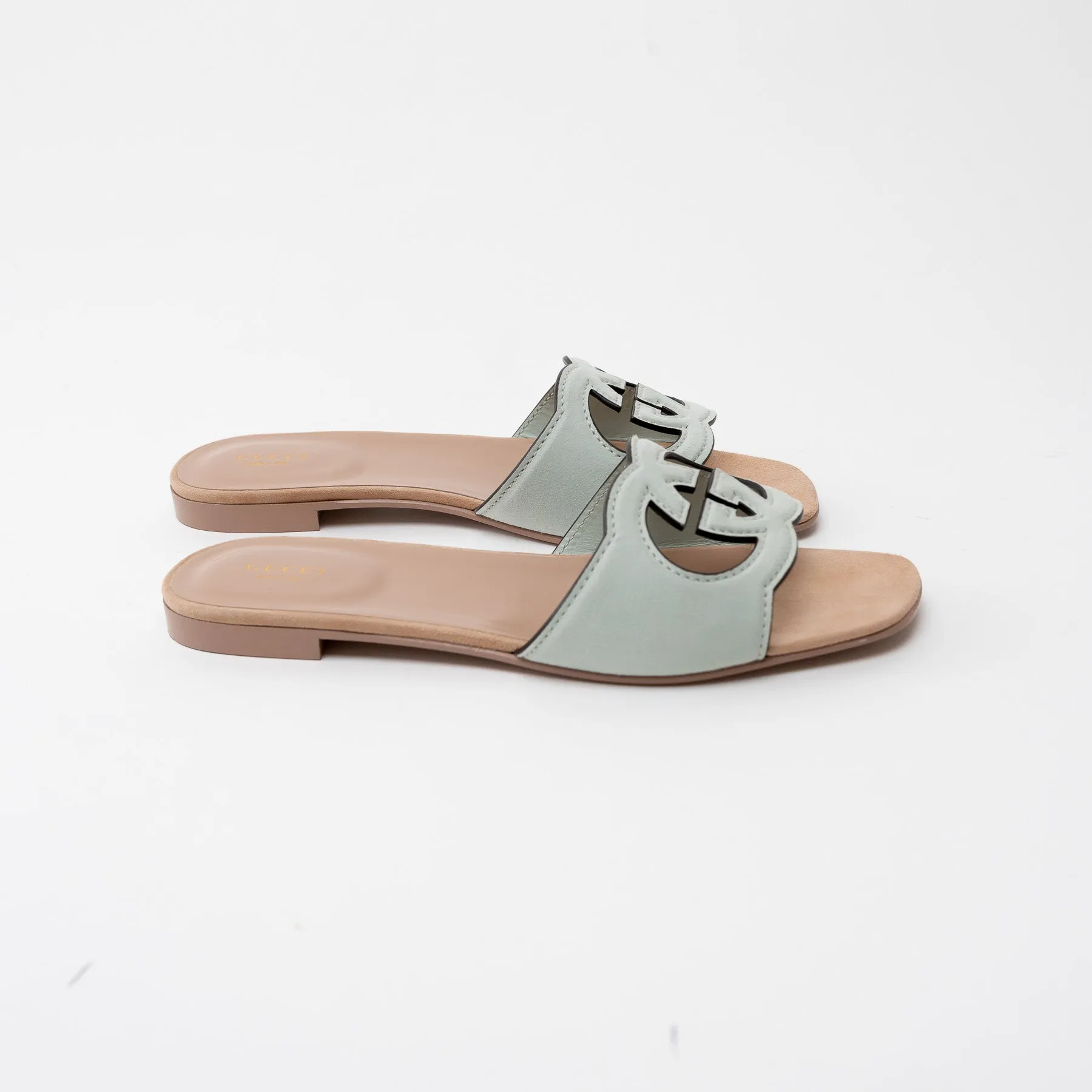 Gucci Sage Suede Interlocking G Slide Sandals Size 42