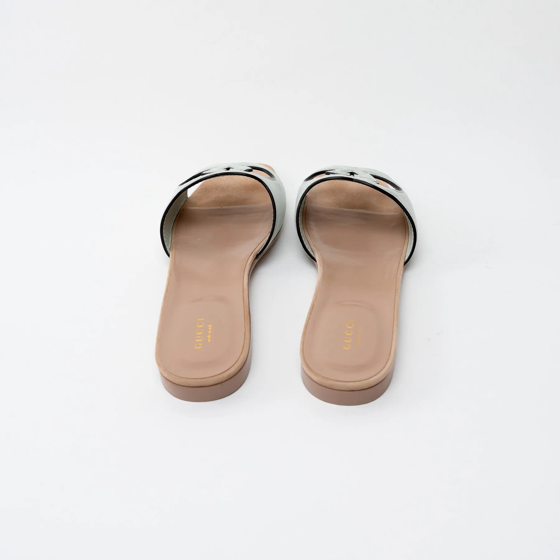 Gucci Sage Suede Interlocking G Slide Sandals Size 42