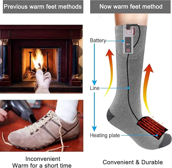 Heated Socks Rechargeable Electric Battery Heating Socks for Men Women with 3 Adjustable Heating Levels for Skiing Riding Hunting