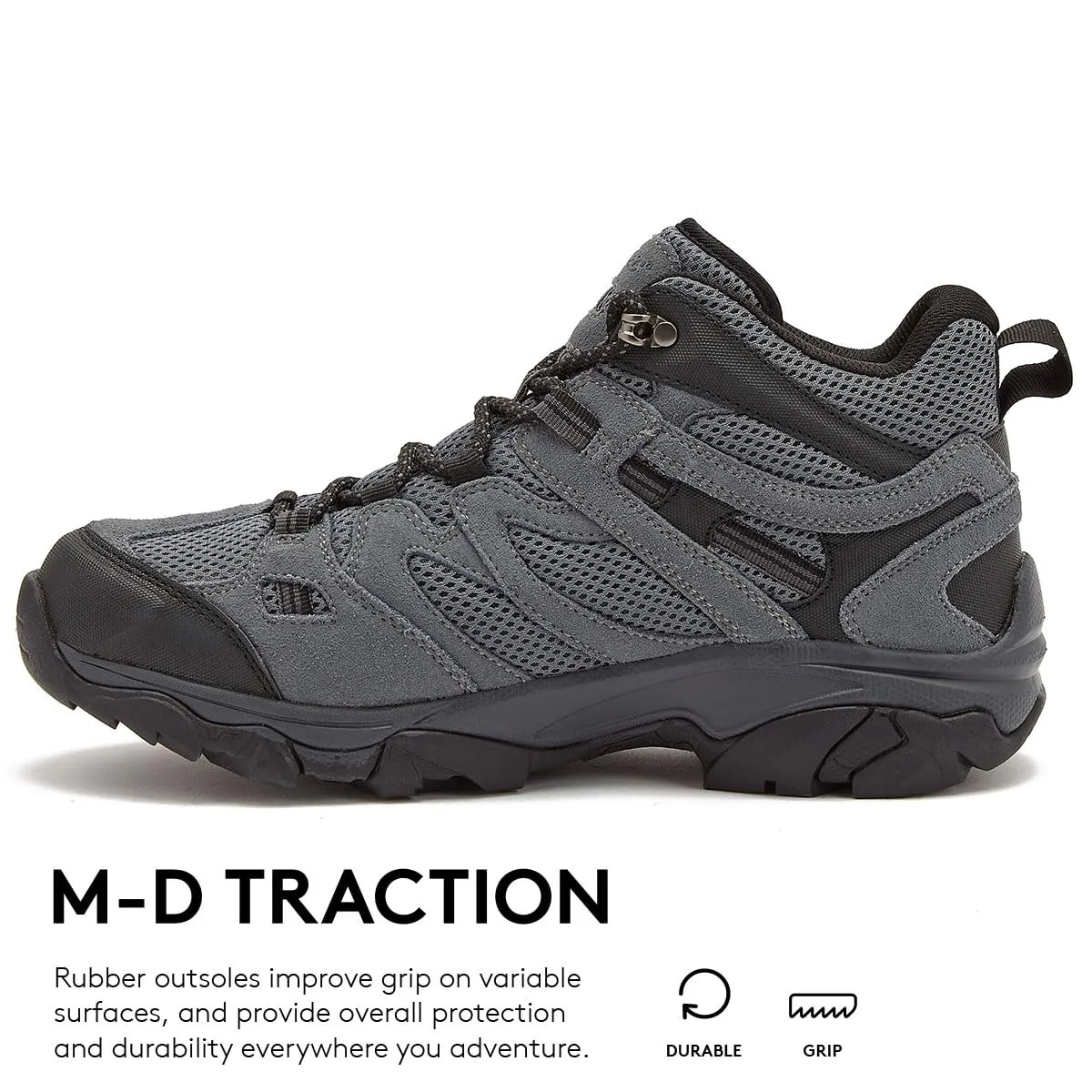 HI-TEC Ravus WP Mid Waterproof Hiking Boots for Men, Lightweight Breathable Outdoor Trekking Shoes - Dark Grey, 9 Medium