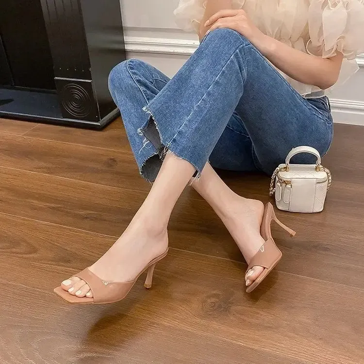 High-heeled sandal slippers-New British style women's slippers