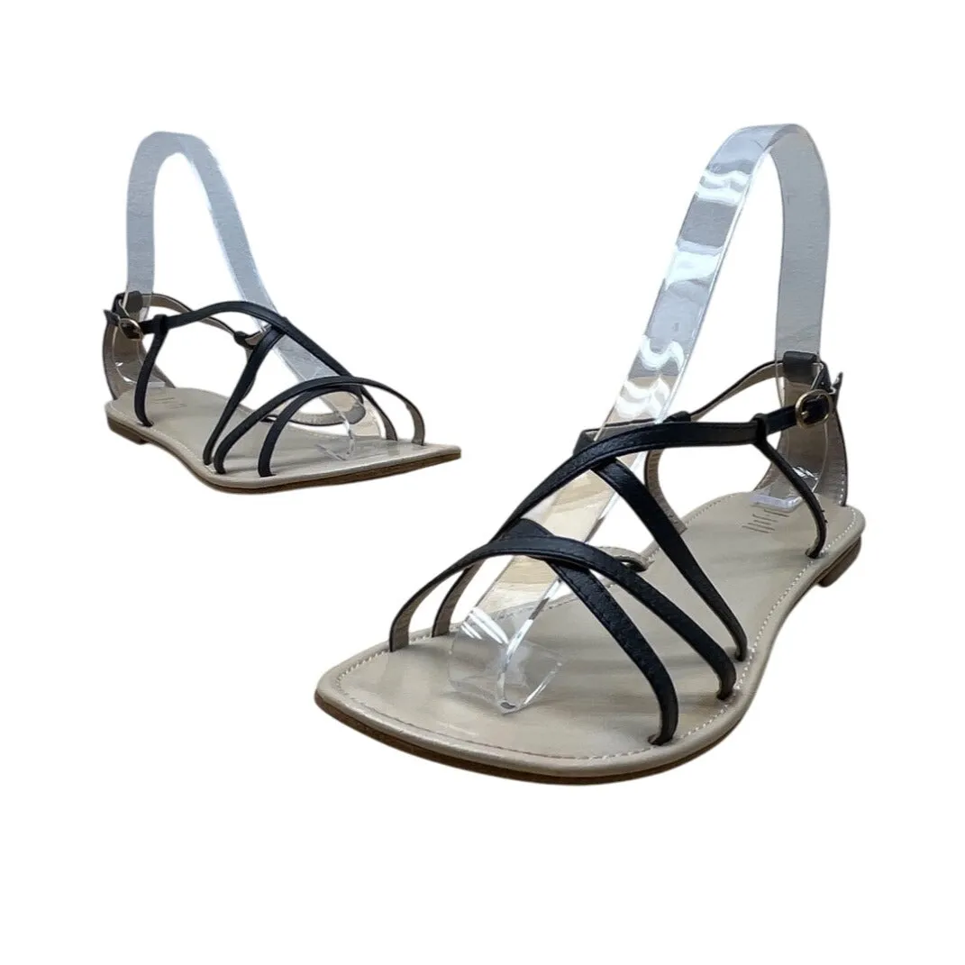 J Jill Women’s Black Leather Upper Adjustable Buckle Closure Flat Sandals Size 6