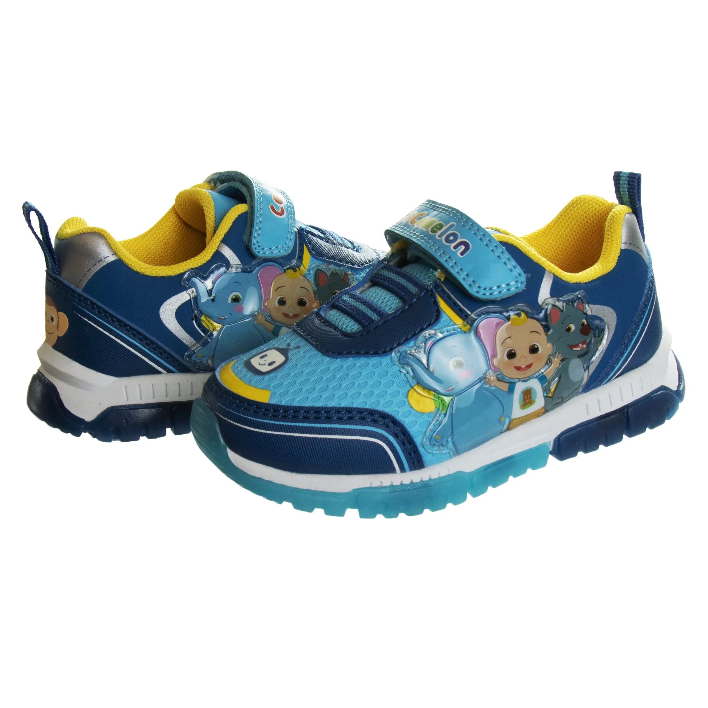 Josmo Boys and Girls Cocomelon Shoes- Kids Unisex Cocomelon JJ Laceless Light-Up Toddler Tennis Sport Athletic Sneakers - Yellow/Blue (Toddler - Little Kid)