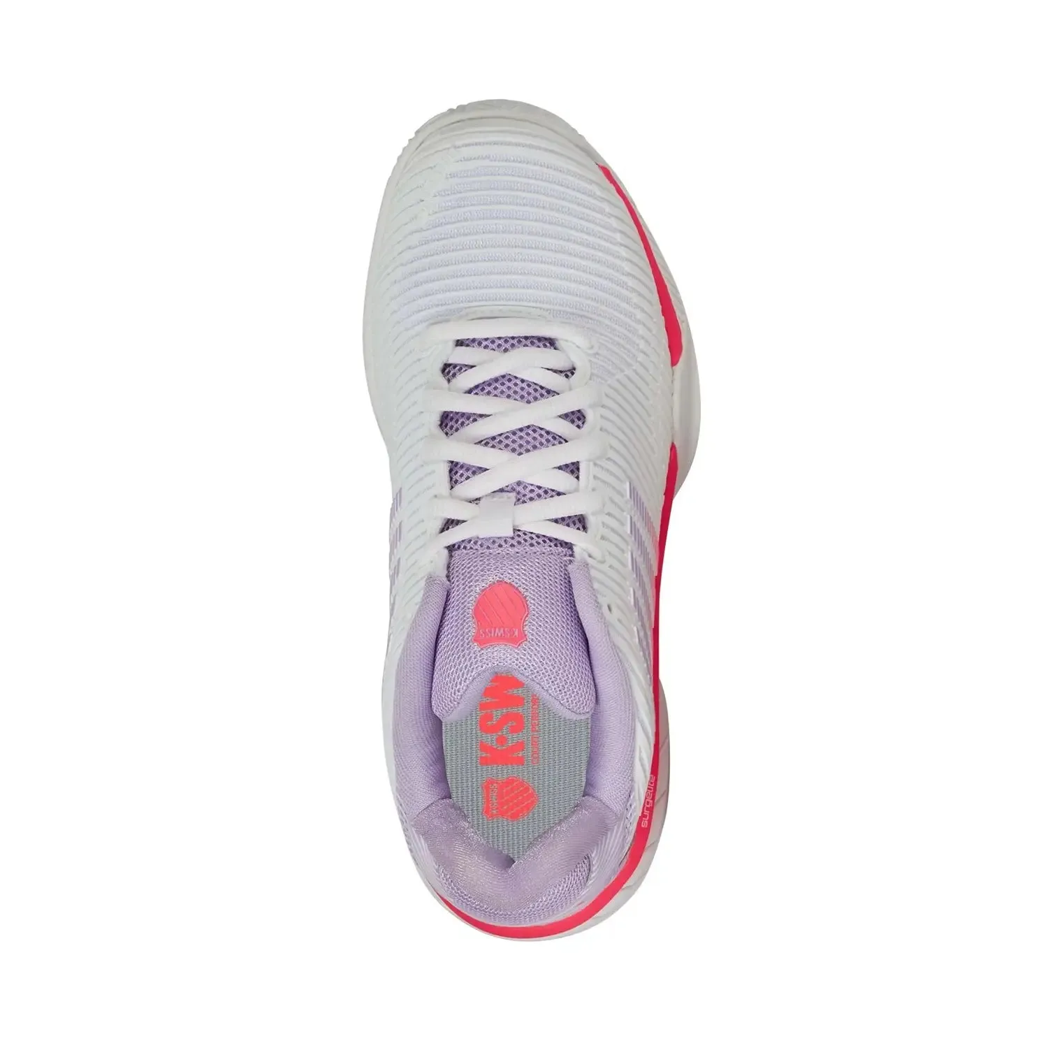 K-Swiss Hypercourt Express 2 Clay Ladies Tennis Shoe (White/Orchid Petal/Neon Blaze)