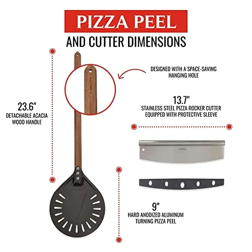Kitchen Z Peel & Rocker Cutter Pizza Turning Peel 9 inches, Dark Gray