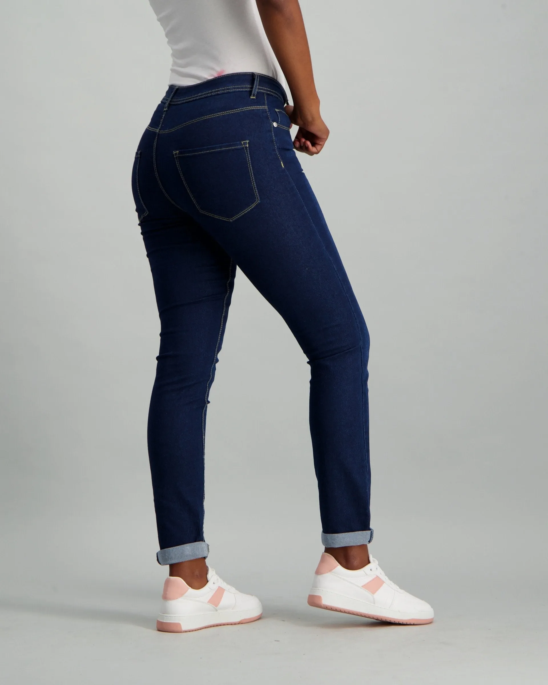 Ladies Dark Blue Roll Up Denim Jean