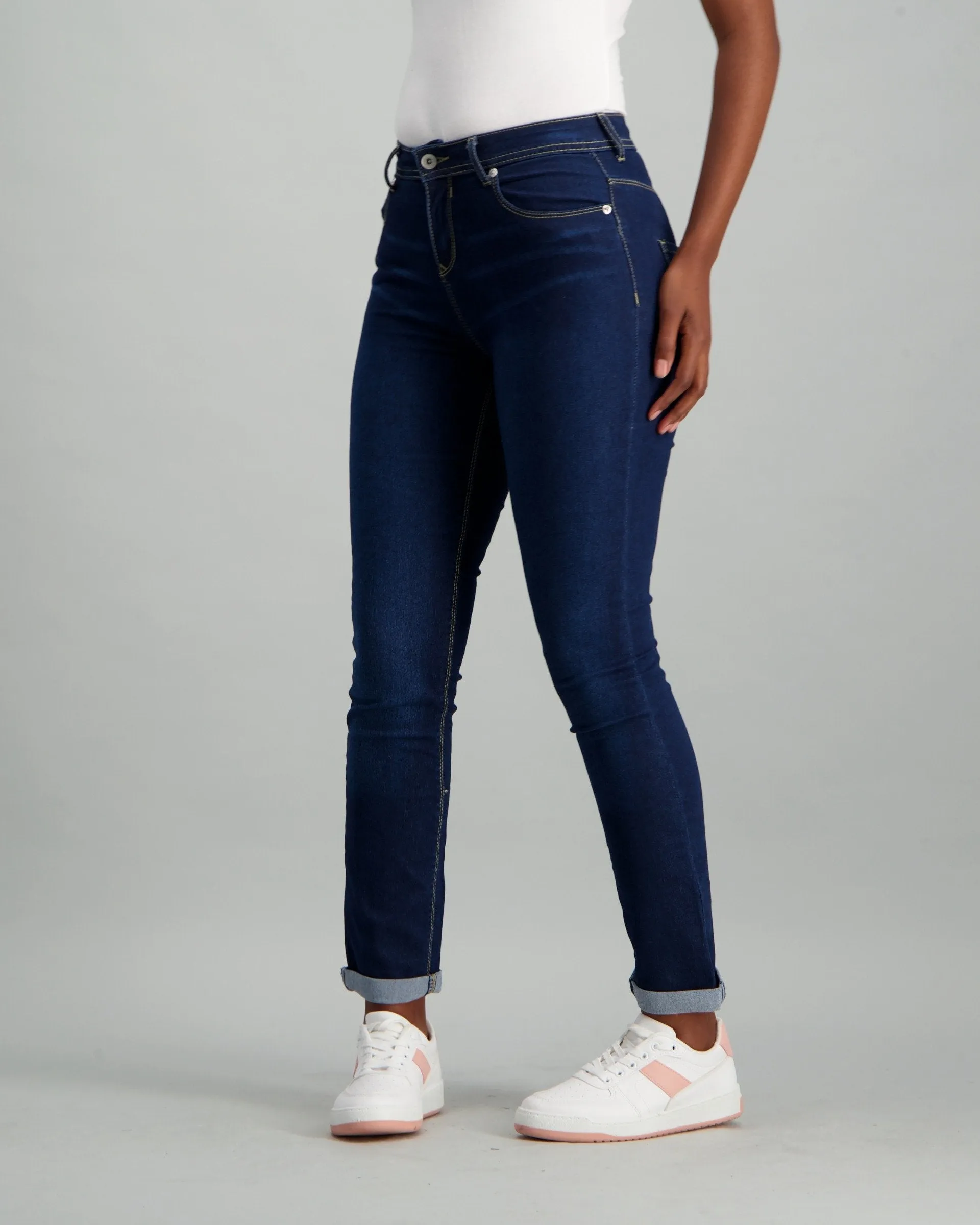 Ladies Dark Blue Roll Up Denim Jean
