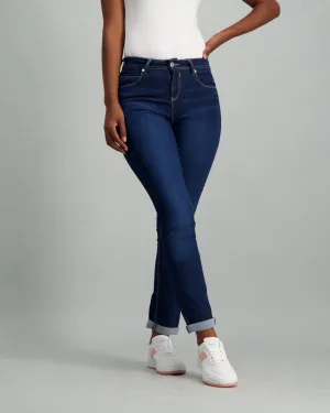 Ladies Dark Blue Roll Up Denim Jean