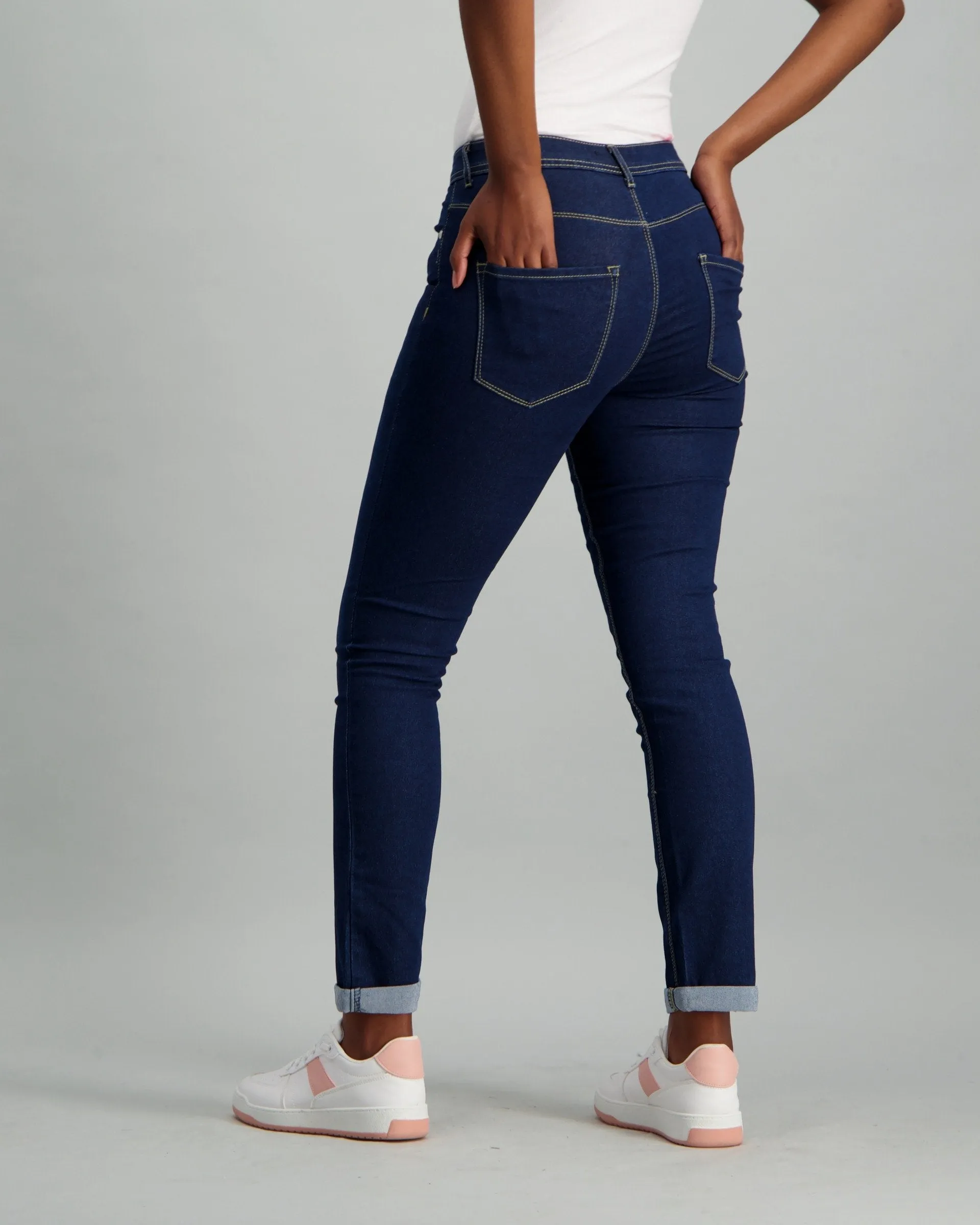 Ladies Dark Blue Roll Up Denim Jean