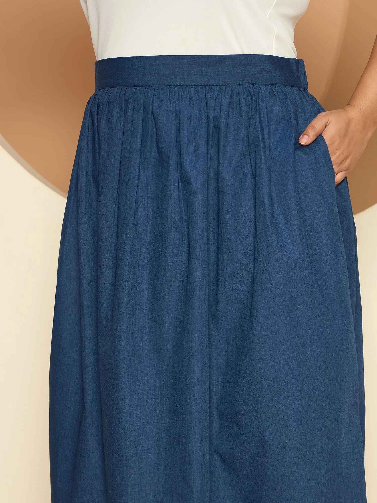LB-Ophelia Flared Midi Length Skirt-Indigo Blue