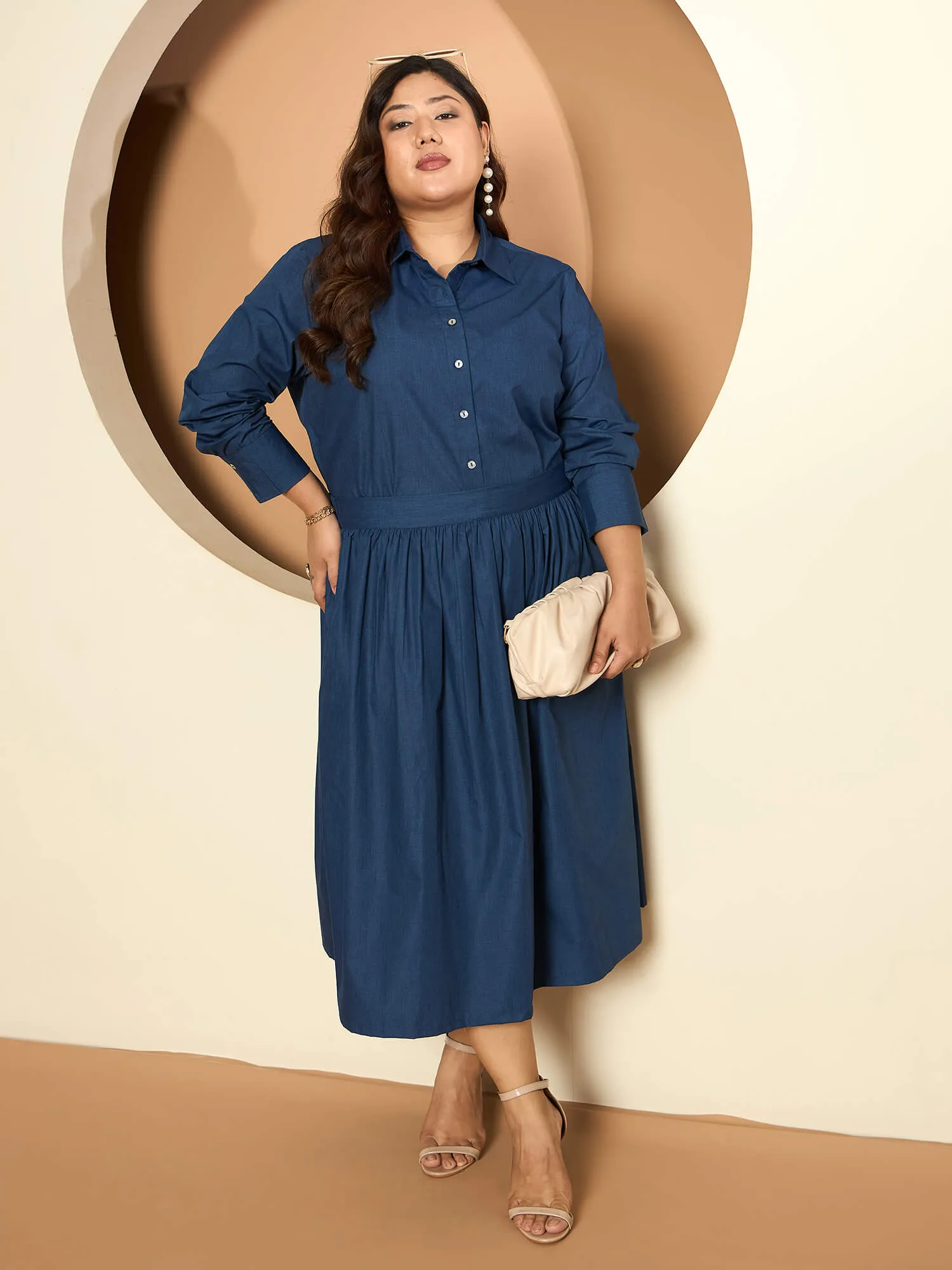 LB-Ophelia Flared Midi Length Skirt-Indigo Blue