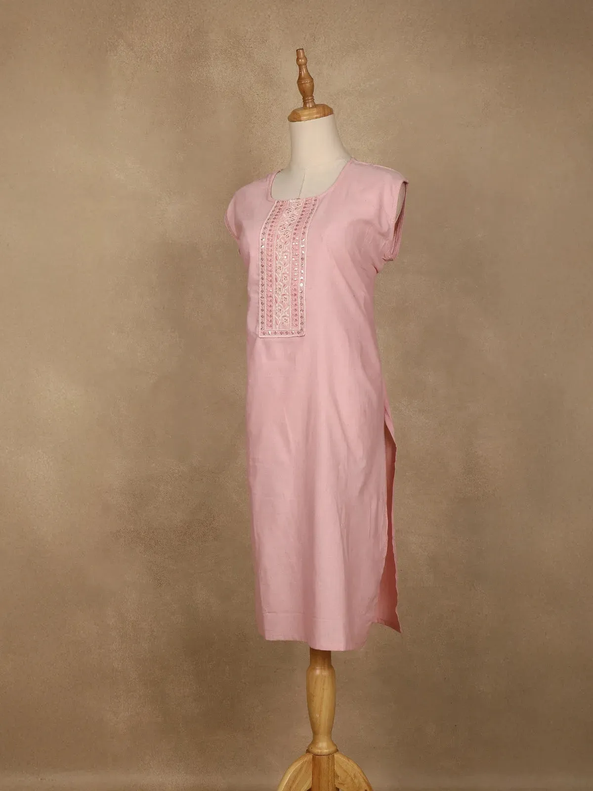 Light Pink Floral Designed Cotton Kurti