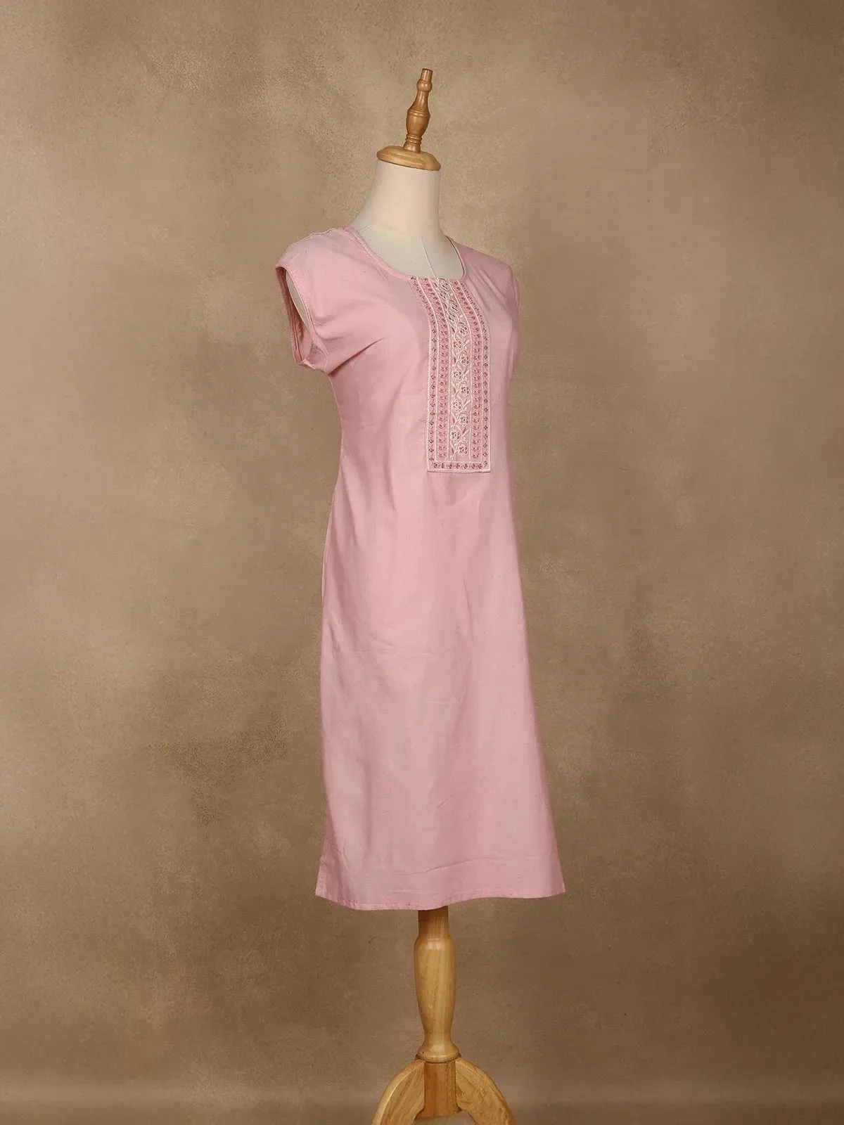 Light Pink Floral Designed Cotton Kurti