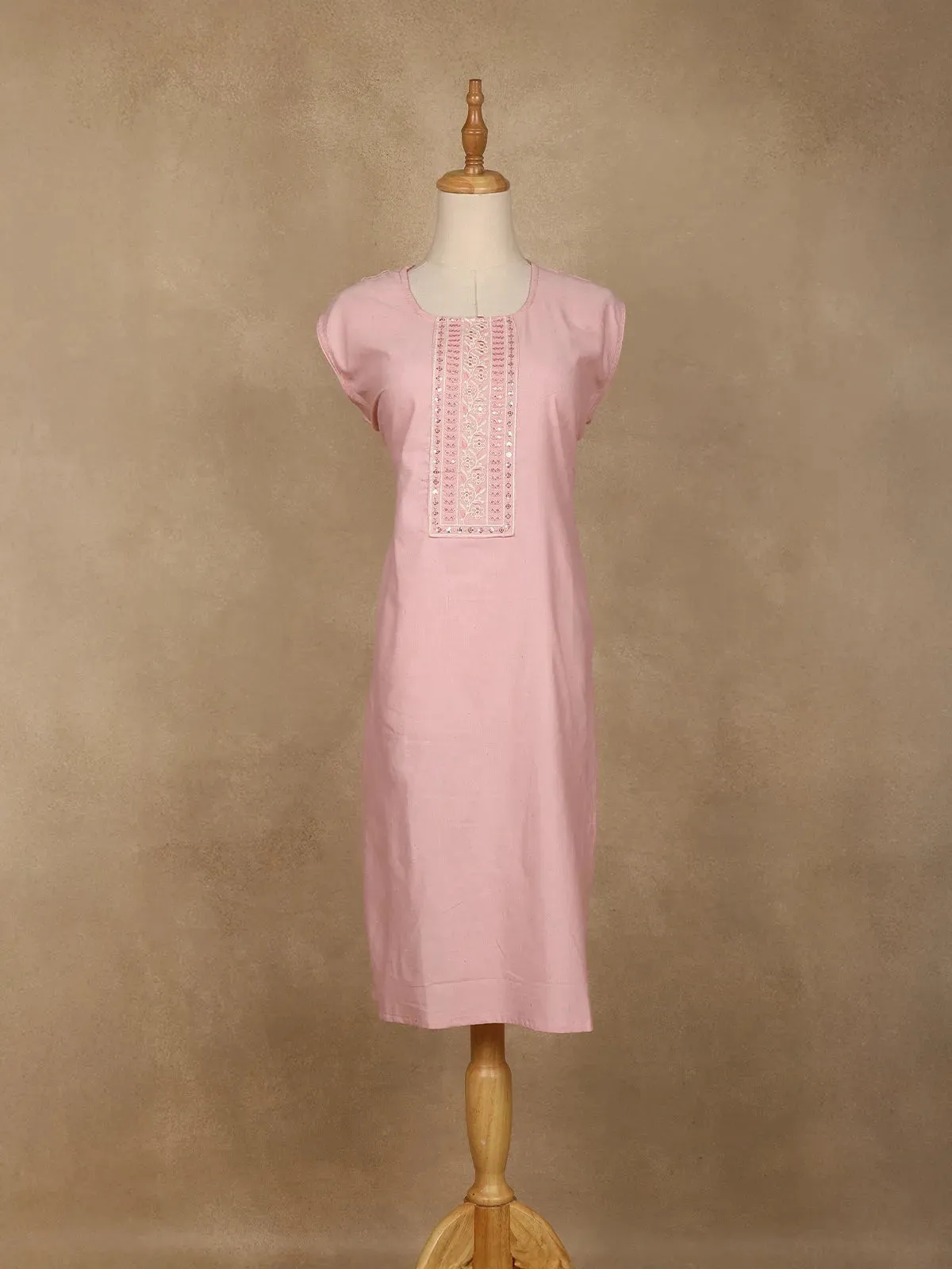 Light Pink Floral Designed Cotton Kurti