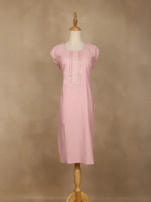 Light Pink Floral Designed Cotton Kurti