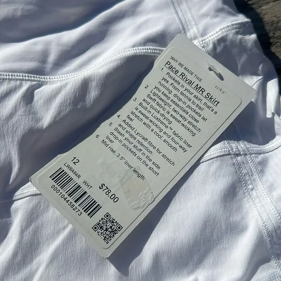 Lululemon Pace Rival Skirt Regular 4 way Stretch 13&quot;White size 12 NWT tennis 🎾
