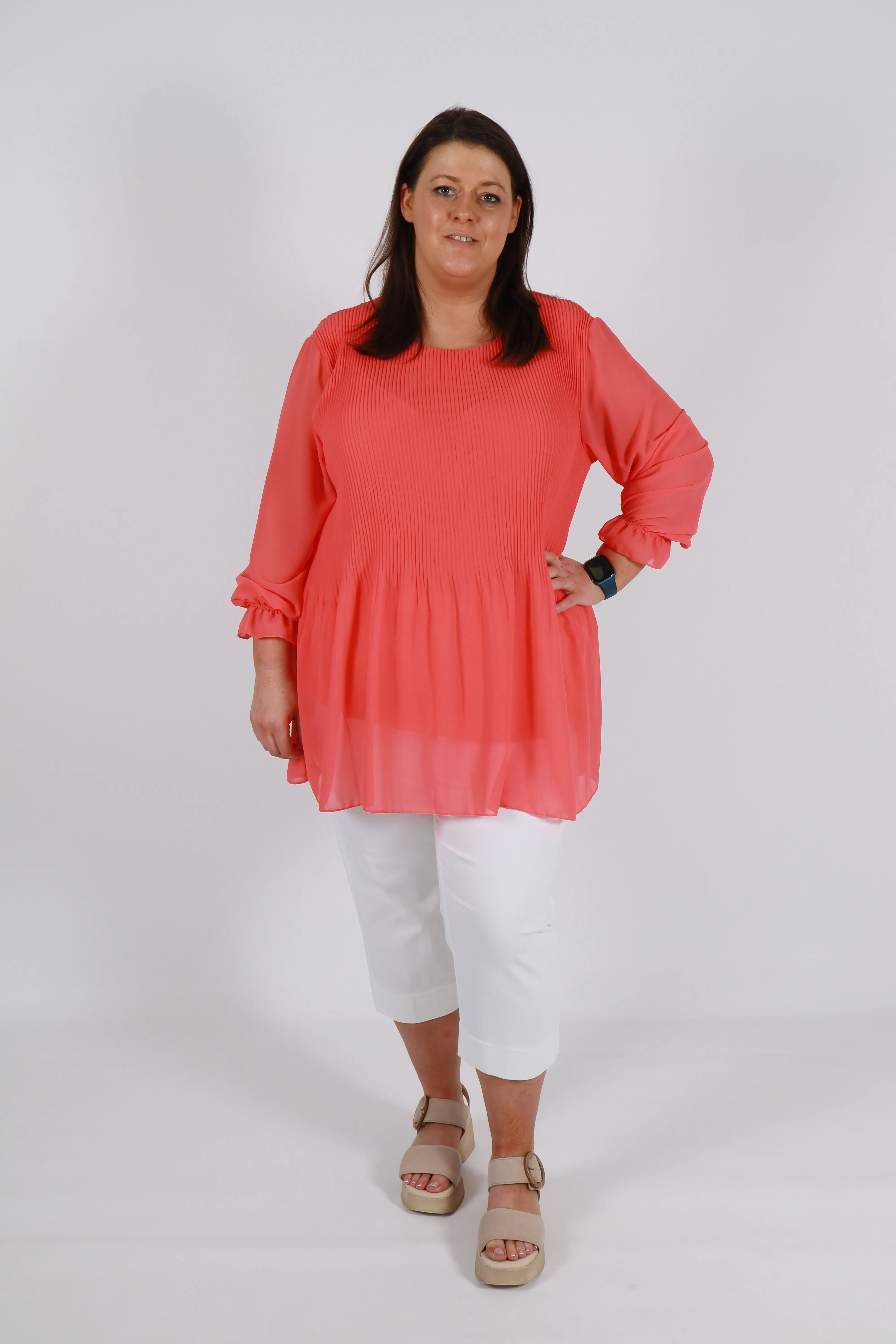 Maizie Pleated Blouse in Coral