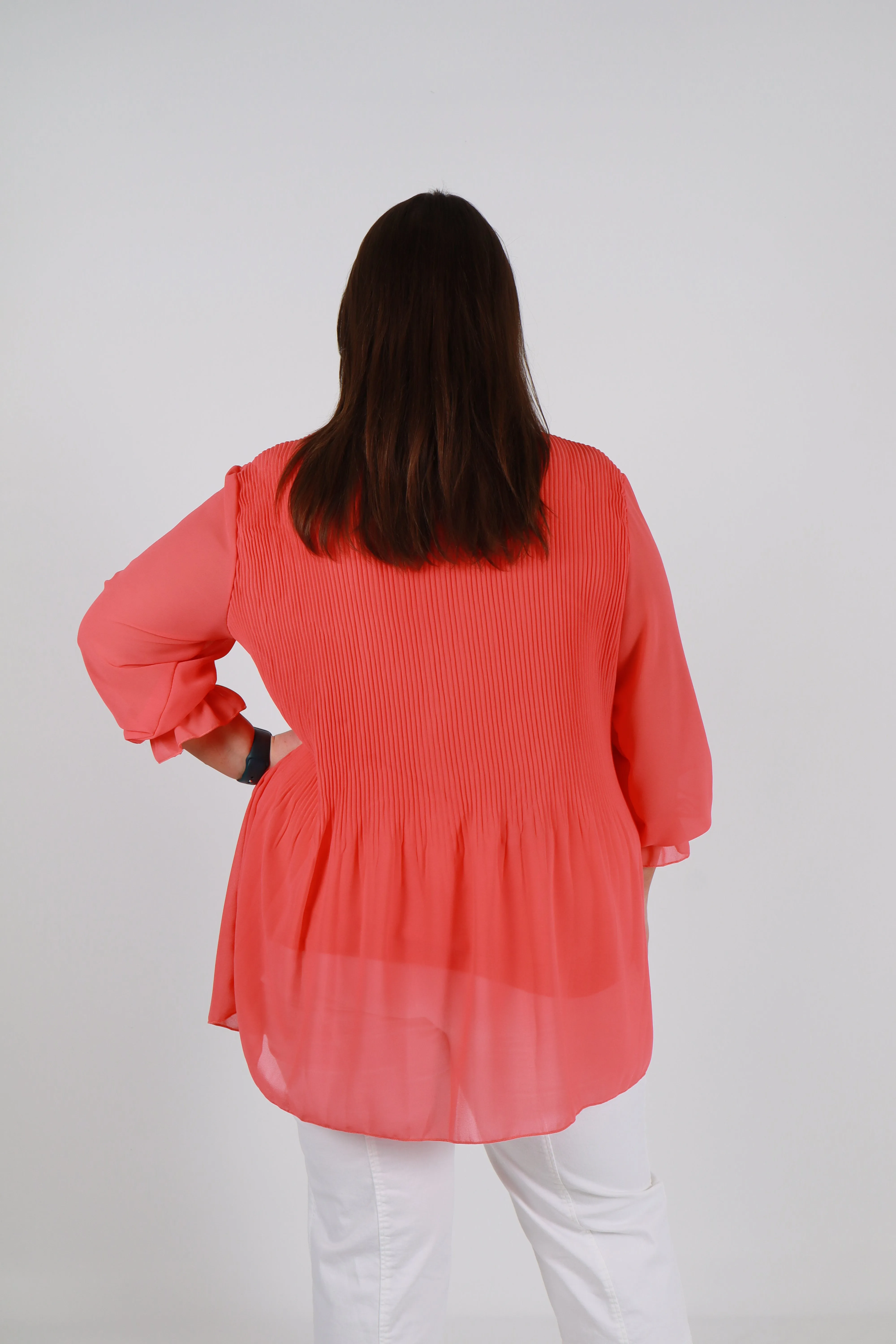 Maizie Pleated Blouse in Coral