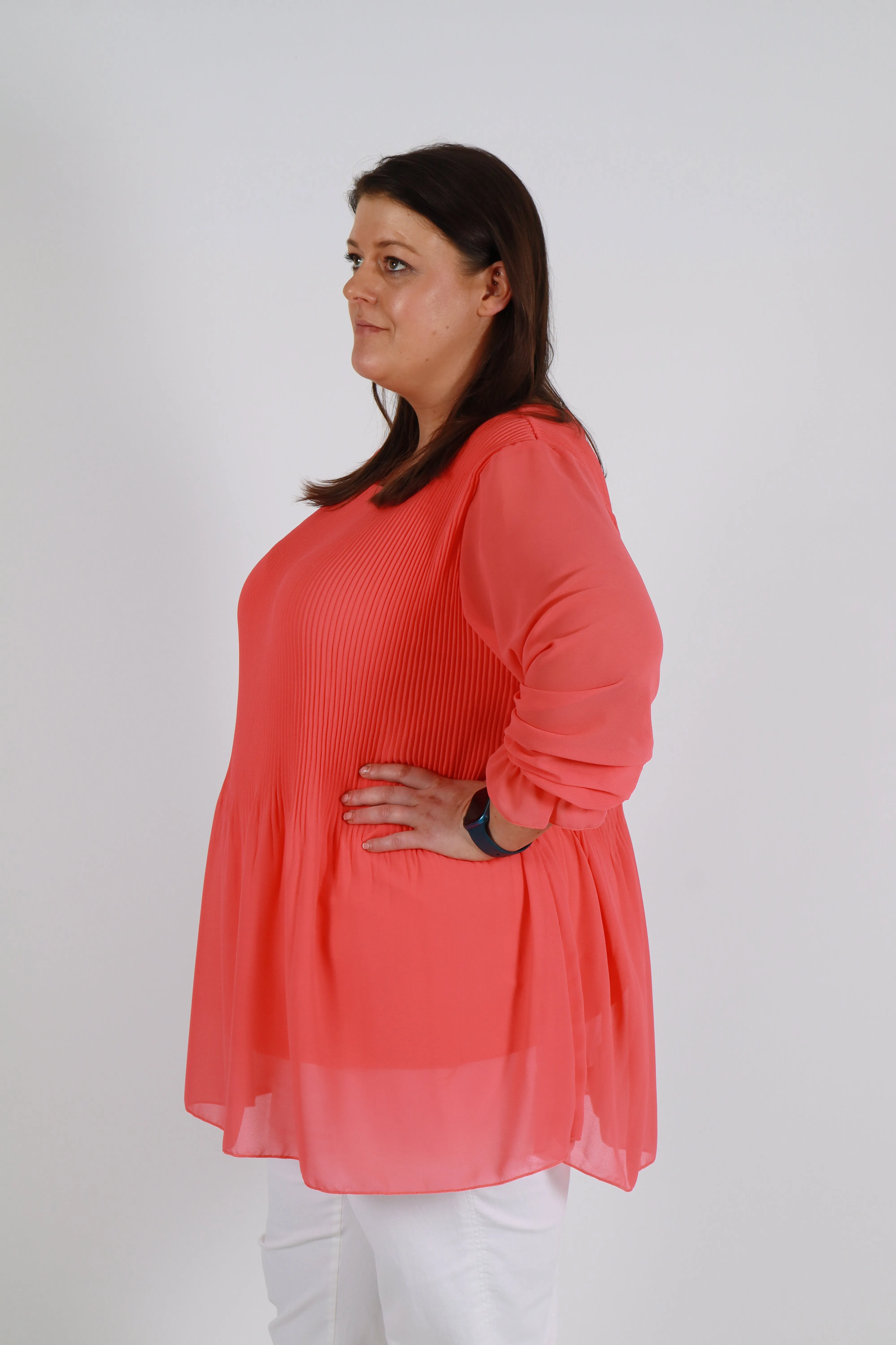 Maizie Pleated Blouse in Coral