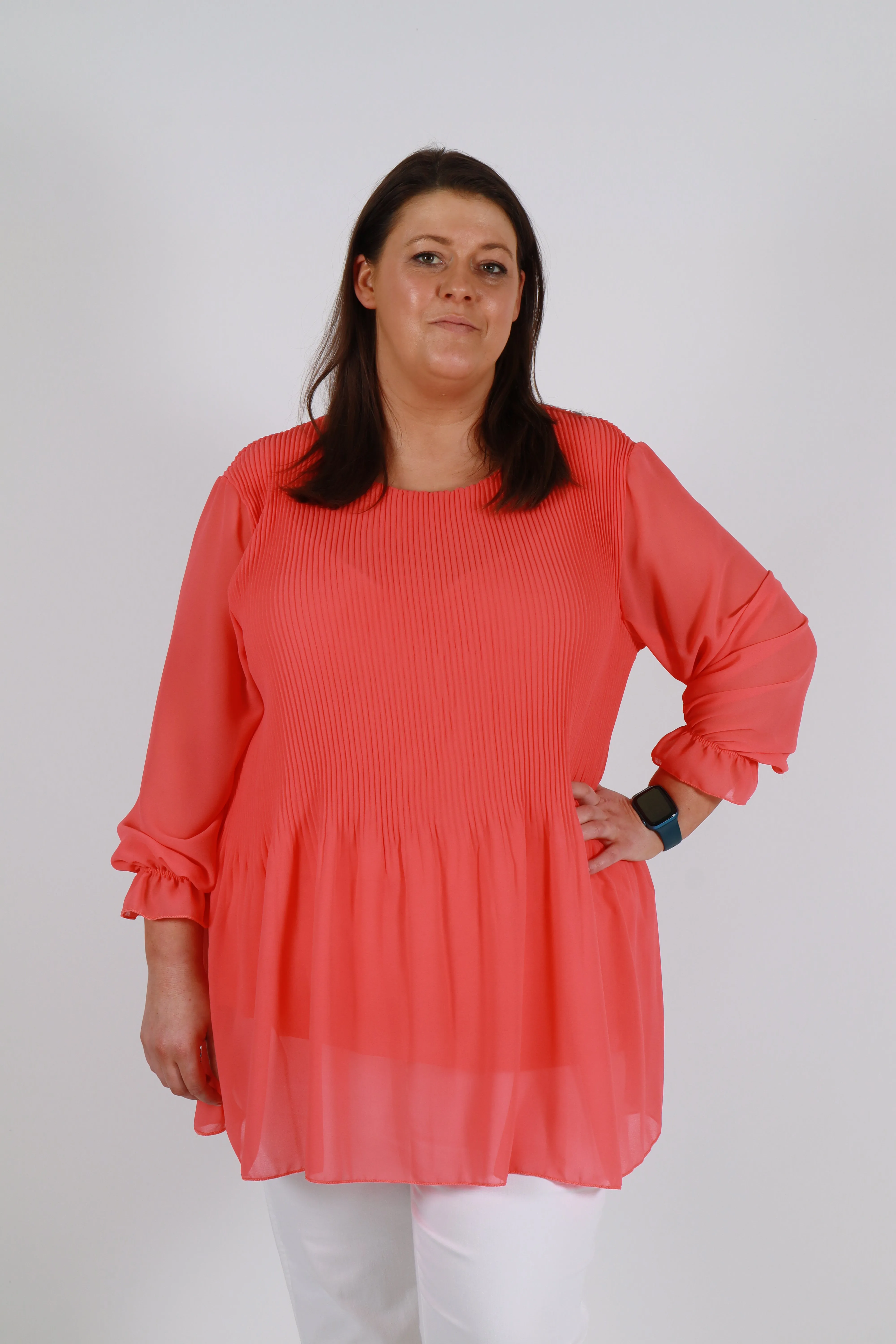 Maizie Pleated Blouse in Coral